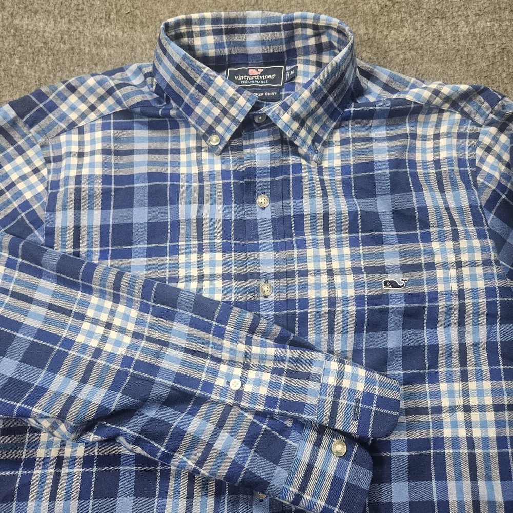 Vineyard Vines Shirt Men M Blue Plaid Classic Fit Button Up Performance